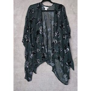 Floral Velvet Burnout Kimono Duster Sheer Boho Fairy Whimsigoth Green Dark Open
